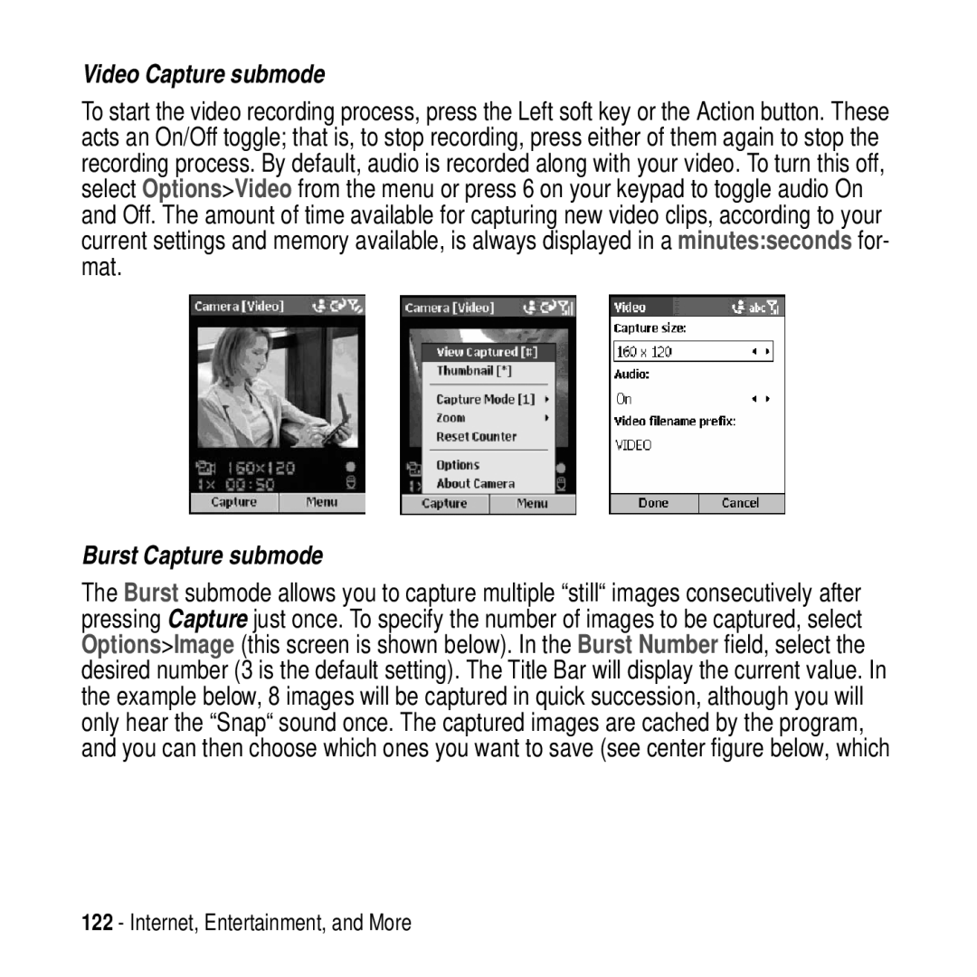 Motorola MPx200 manual Video Capture submode, Burst Capture submode 