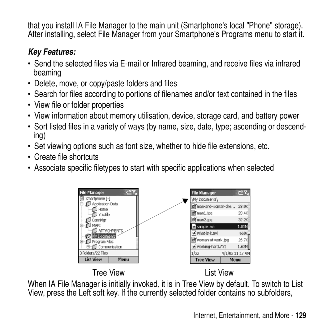 Motorola MPx200 manual Key Features, View file or folder properties, Tree View 