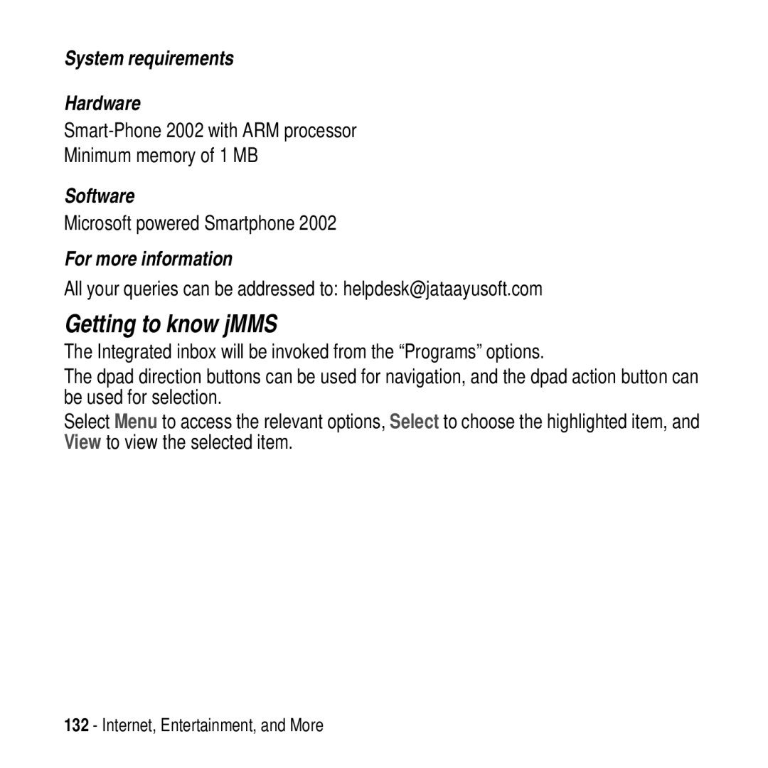 Motorola MPx200 manual Getting to know jMMS, System requirements Hardware, Software, For more information 