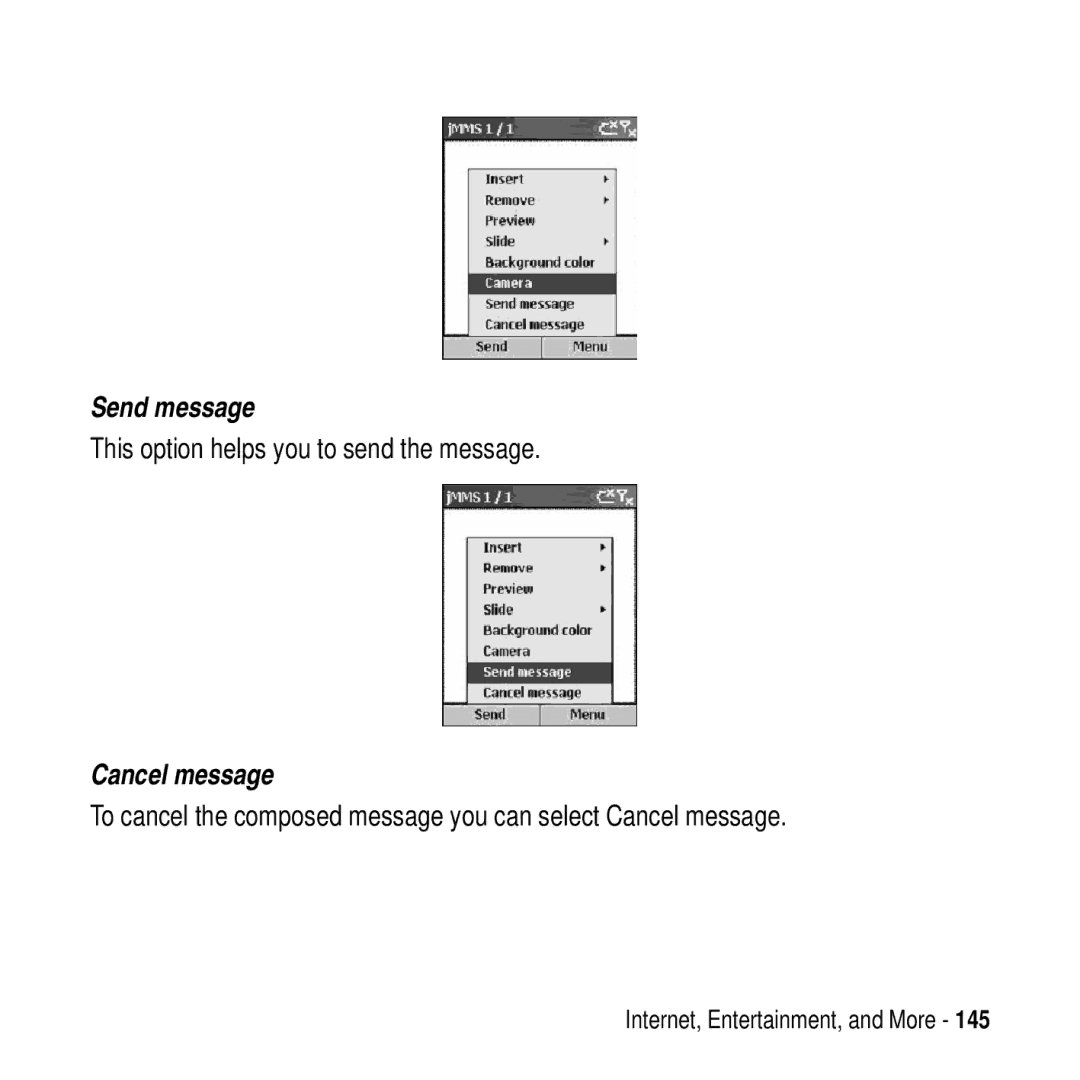 Motorola MPx200 manual Send message, This option helps you to send the message, Cancel message 