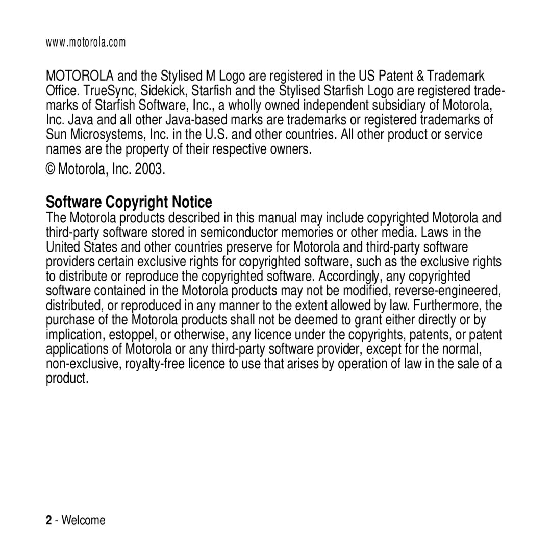 Motorola MPx200 manual Software Copyright Notice 