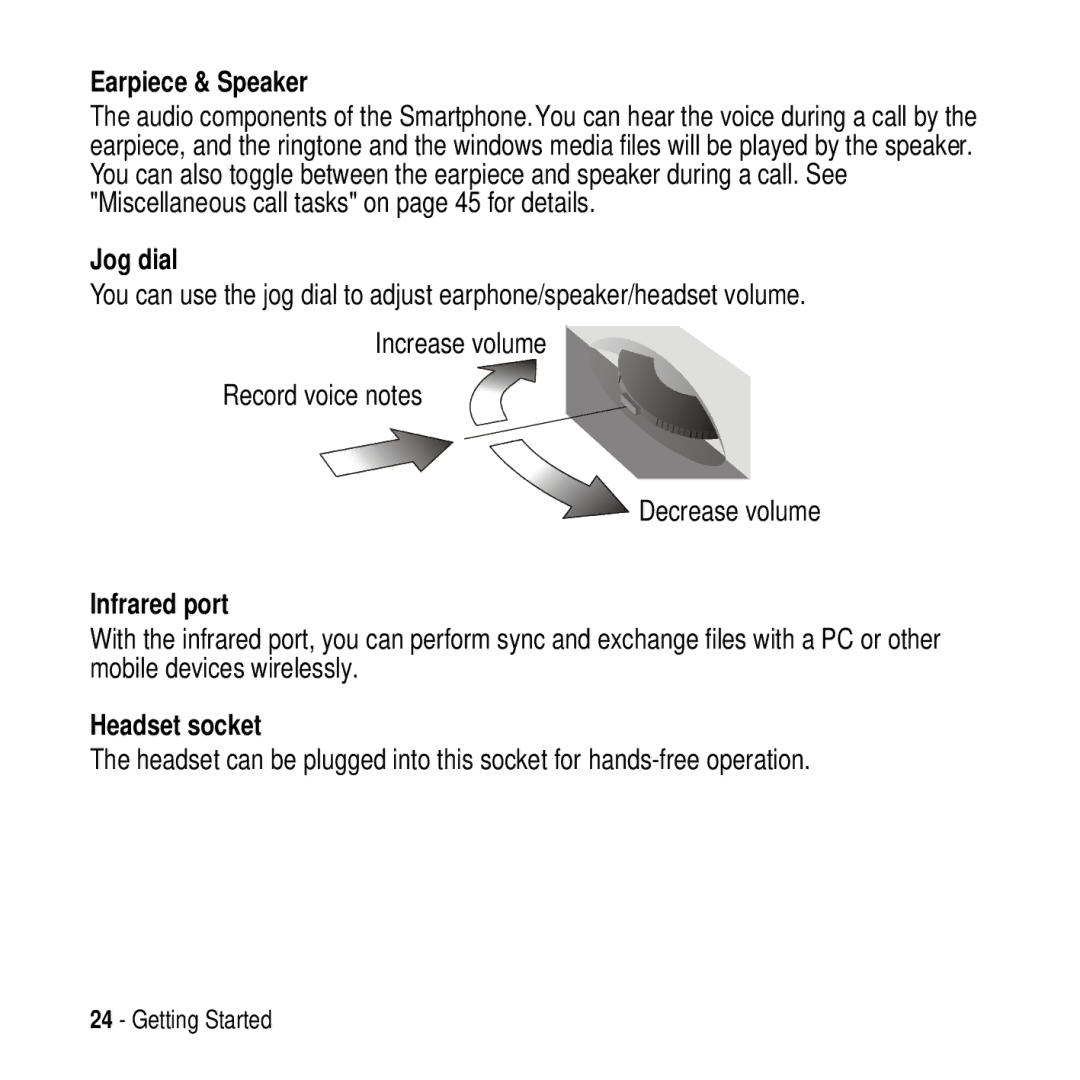 Motorola MPx200 manual Earpiece & Speaker, Jog dial, Infrared port, Headset socket 