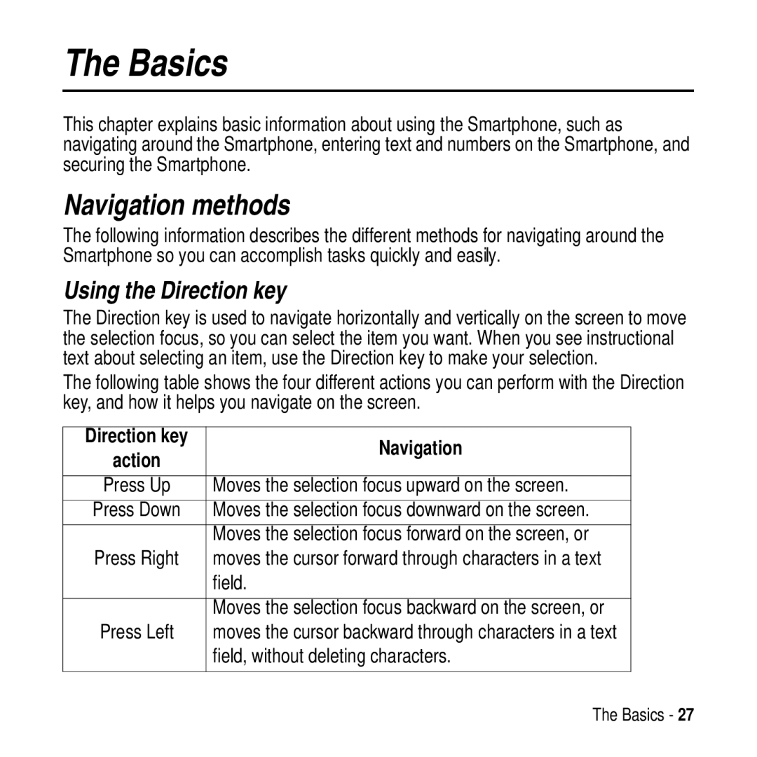 Motorola MPx200 manual Basics, Navigation methods, Using the Direction key 