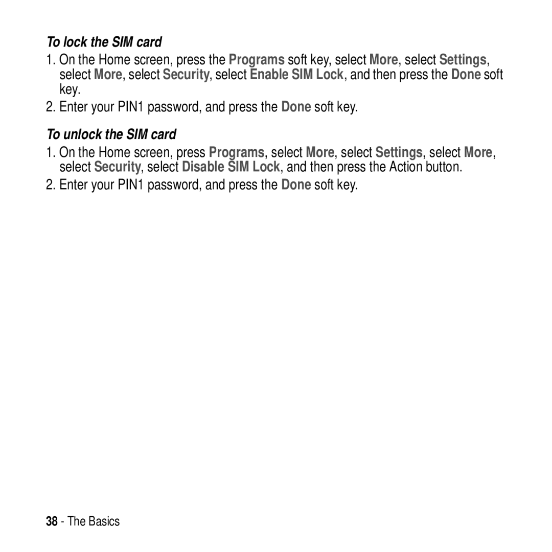 Motorola MPx200 manual To lock the SIM card, To unlock the SIM card 