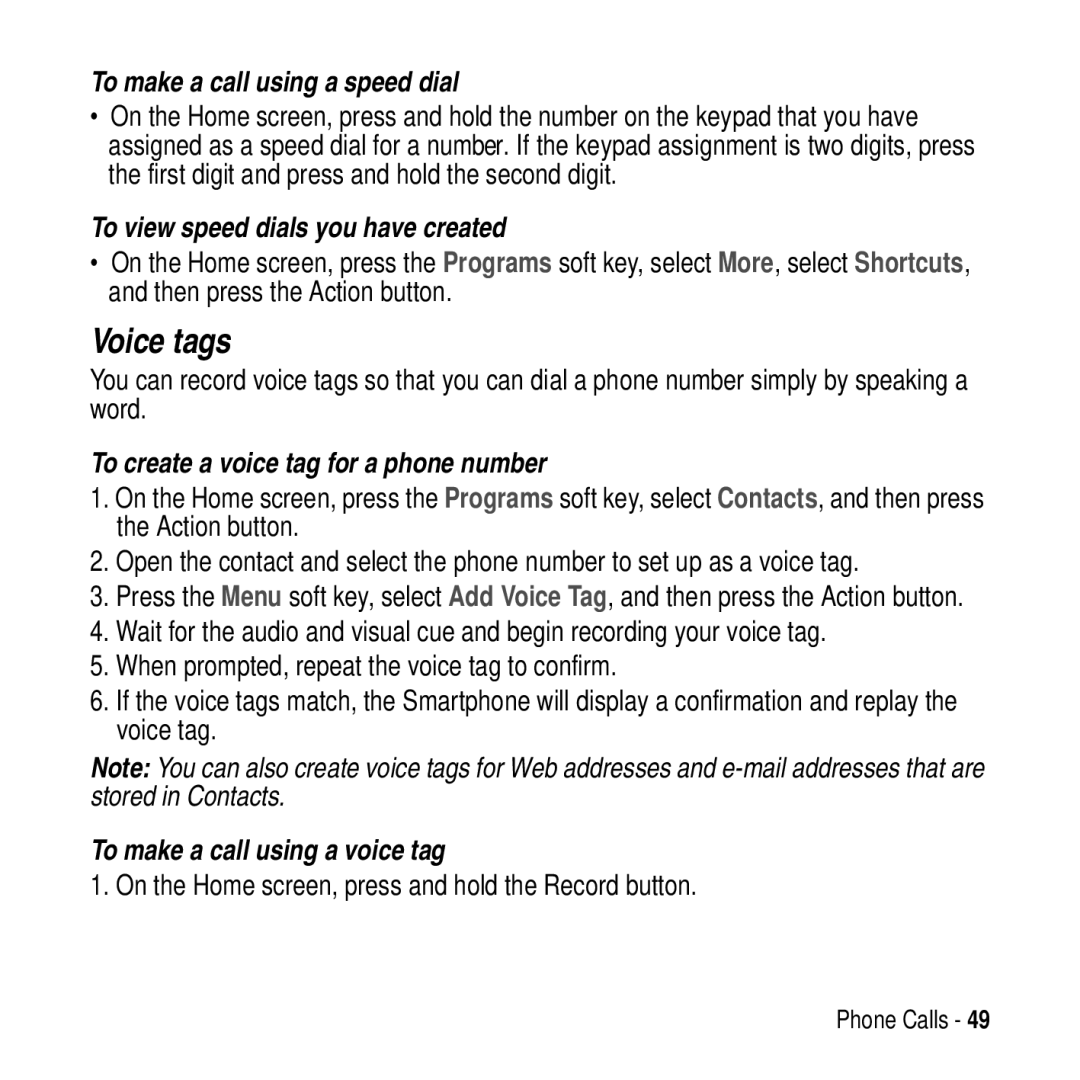 Motorola MPx200 manual Voice tags, To make a call using a speed dial, To view speed dials you have created 