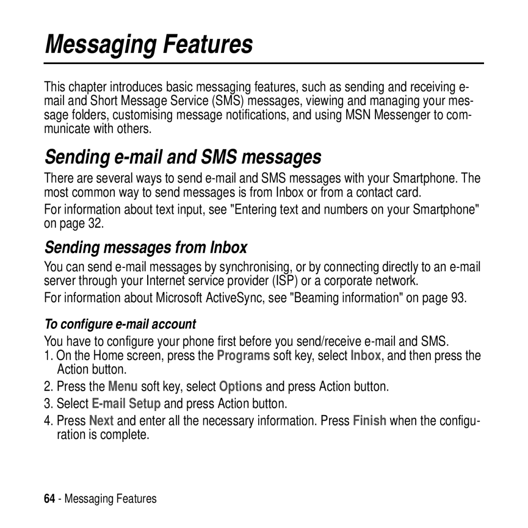 Motorola MPx200 manual Messaging Features, Sending e-mail and SMS messages, Sending messages from Inbox 