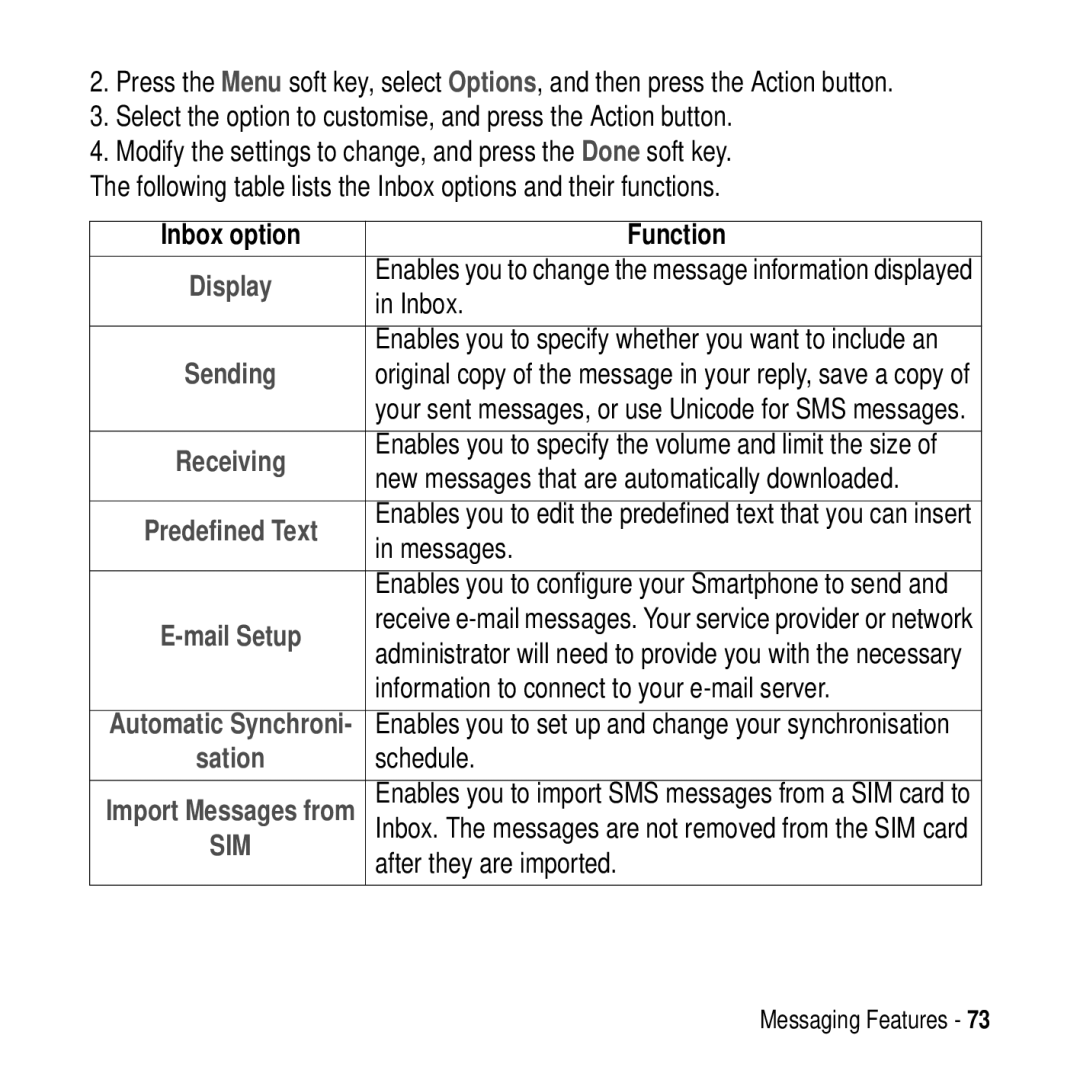 Motorola MPx200 manual Inbox option Function 