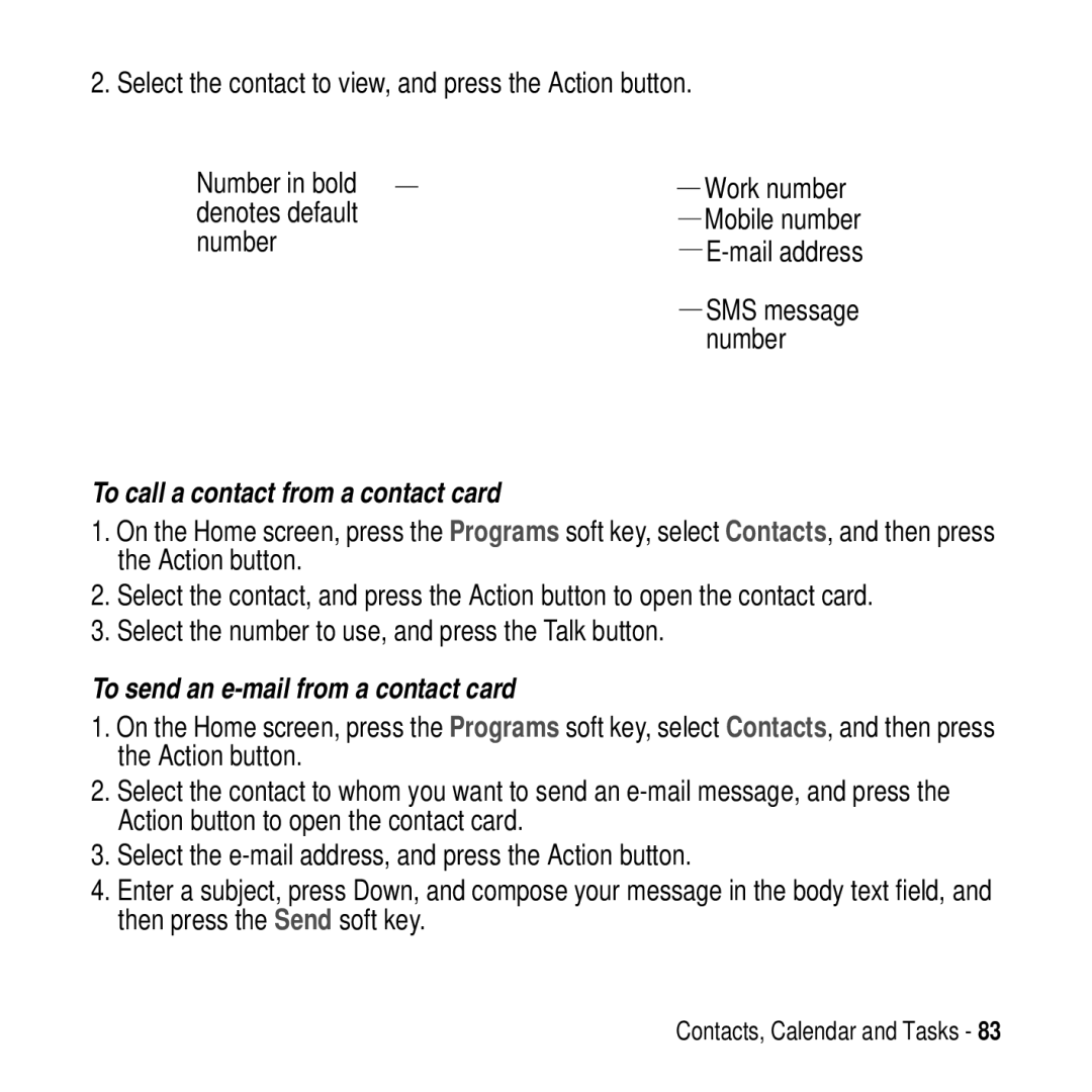 Motorola MPx200 manual Select the contact to view, and press the Action button, Denotes default, Number 