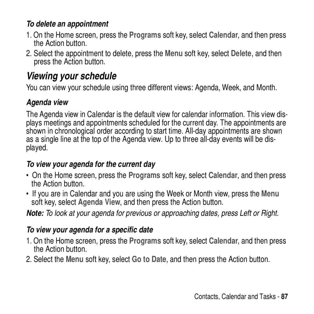 Motorola MPx200 Viewing your schedule, To delete an appointment, Agenda view, To view your agenda for the current day 
