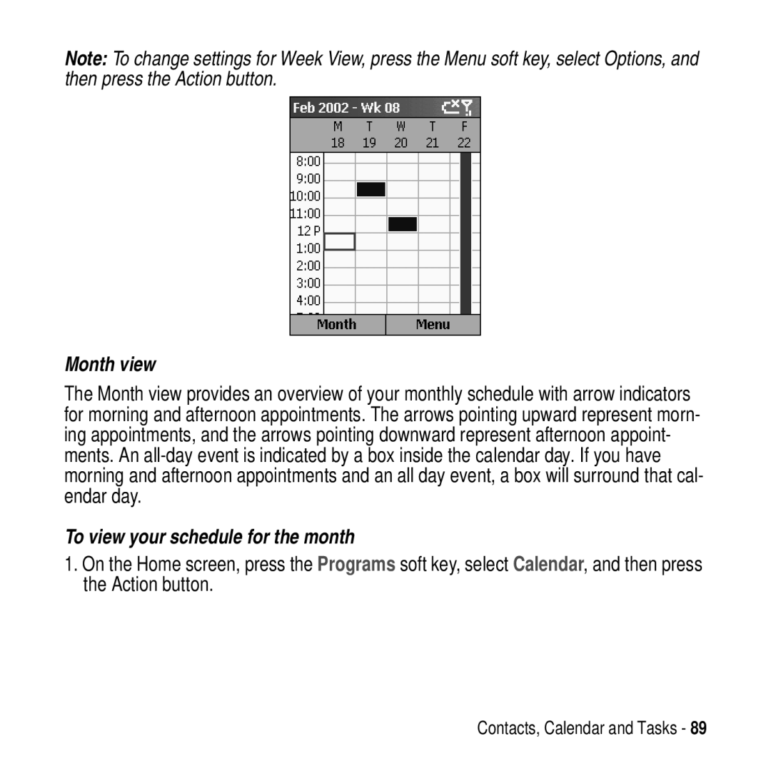 Motorola MPx200 manual Month view, To view your schedule for the month 