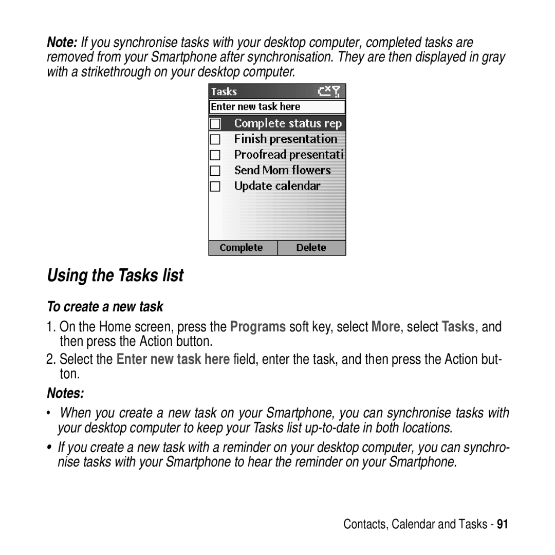 Motorola MPx200 manual Using the Tasks list, To create a new task 