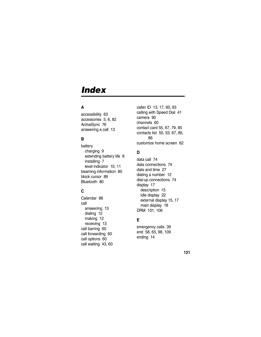 Motorola MPx220 manual Index, 121 