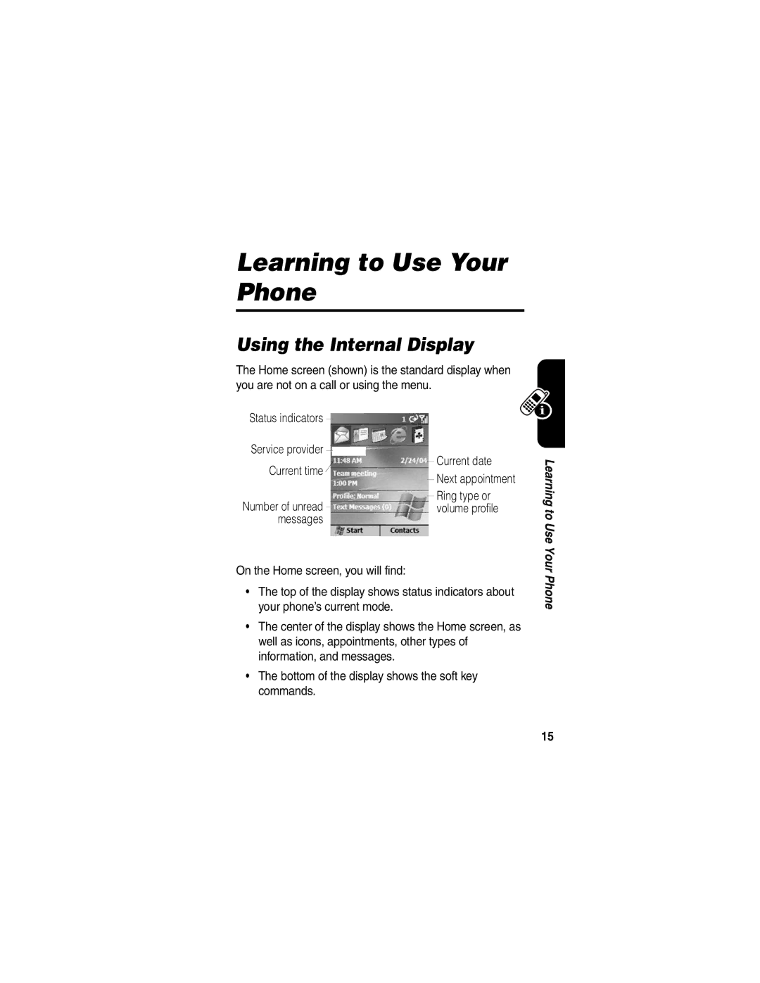 Motorola MPx220 manual Learning to Use Your Phone, Using the Internal Display 