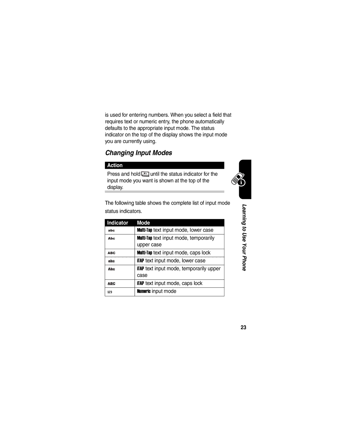 Motorola MPx220 manual Changing Input Modes 