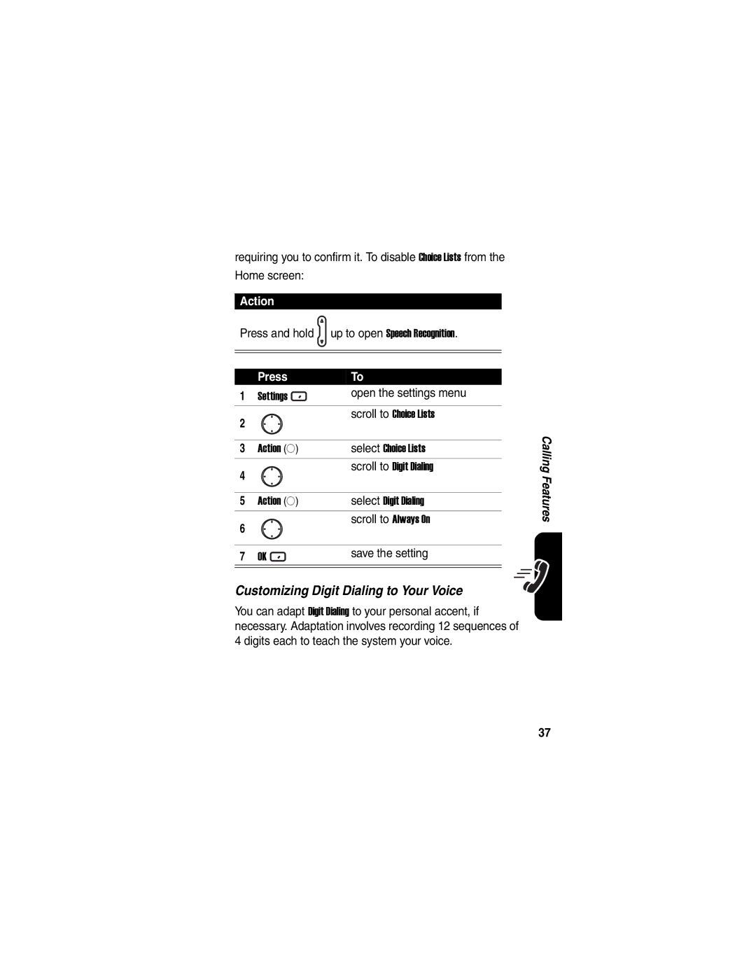 Motorola MPx220 manual Customizing Digit Dialing to Your Voice 