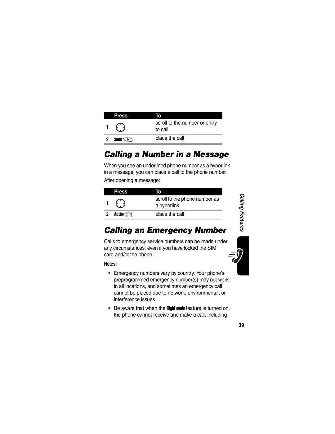 Motorola MPx220 manual Calling a Number in a Message, Calling an Emergency Number, After opening a message, Hyperlink 