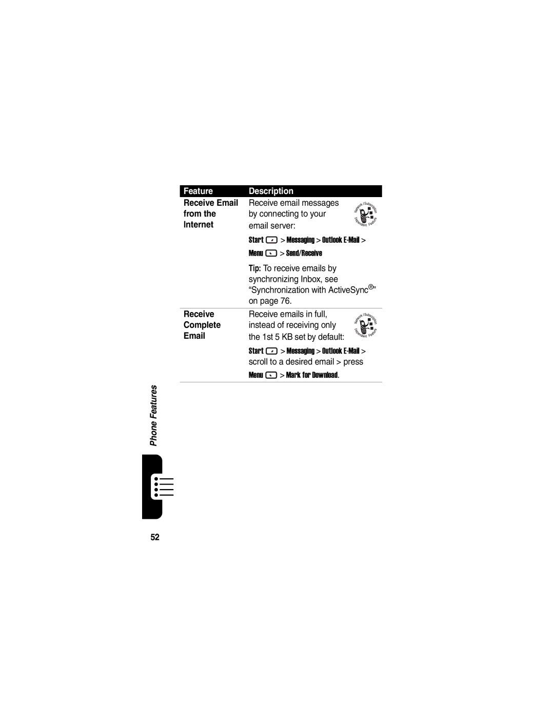 Motorola MPx220 manual Receive Email, From, Internet, Complete 