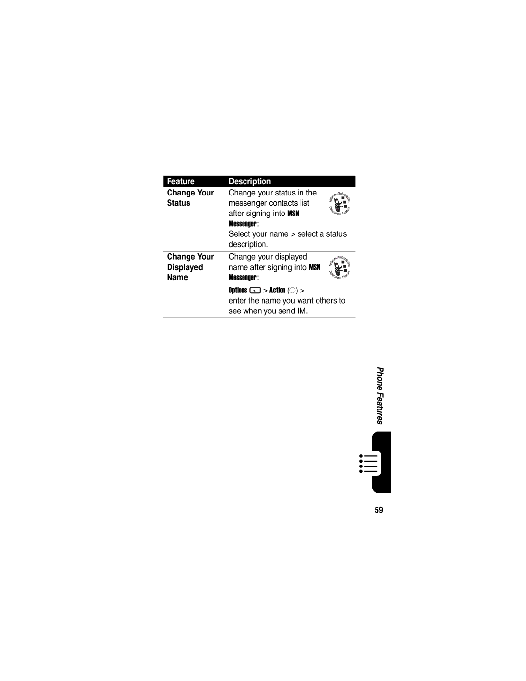 Motorola MPx220 manual Change Your, Status, Displayed, Name 