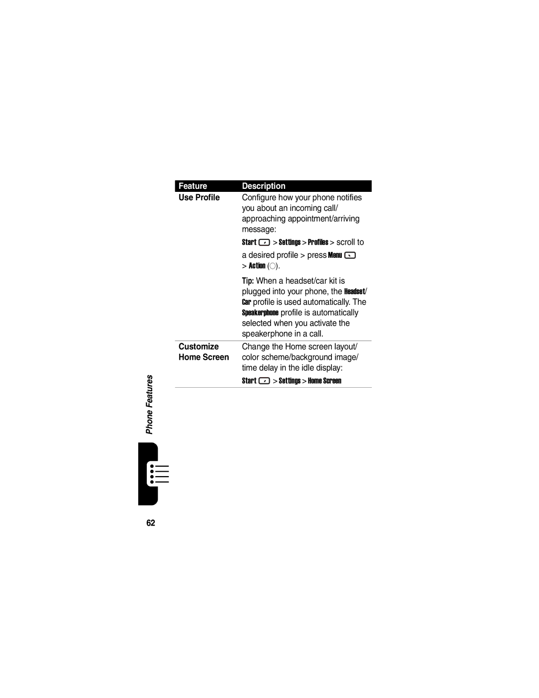 Motorola MPx220 manual Start Settings Profiles scroll to, Desired profile press Menu, Time delay in the idle display 