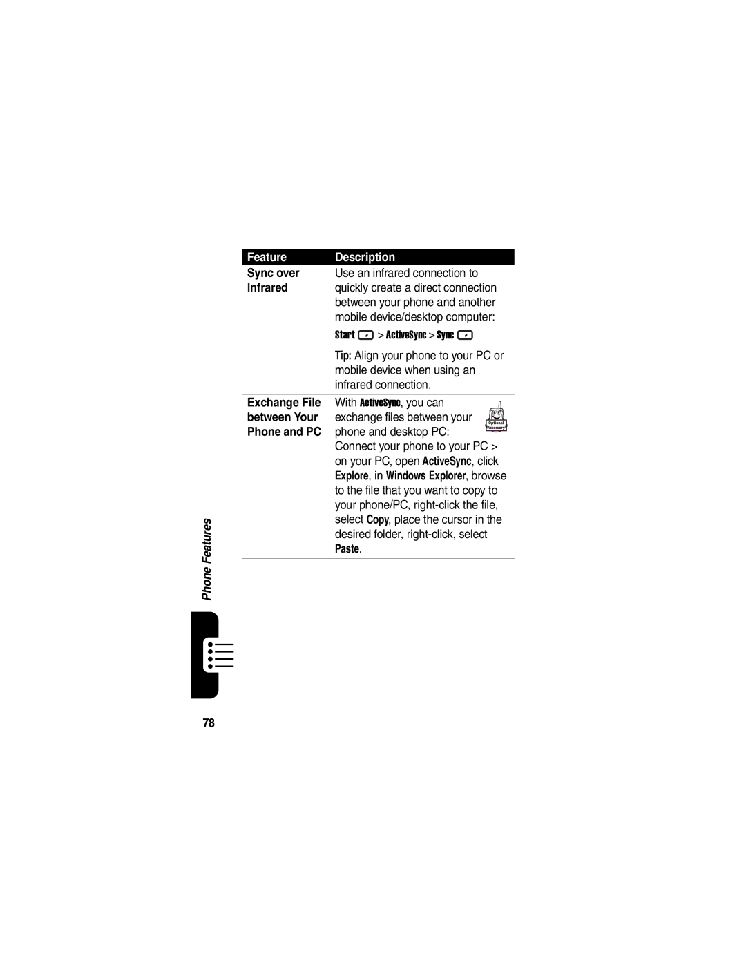 Motorola MPx220 manual Sync over, Infrared, Exchange File, Between Your, Phone and PC 