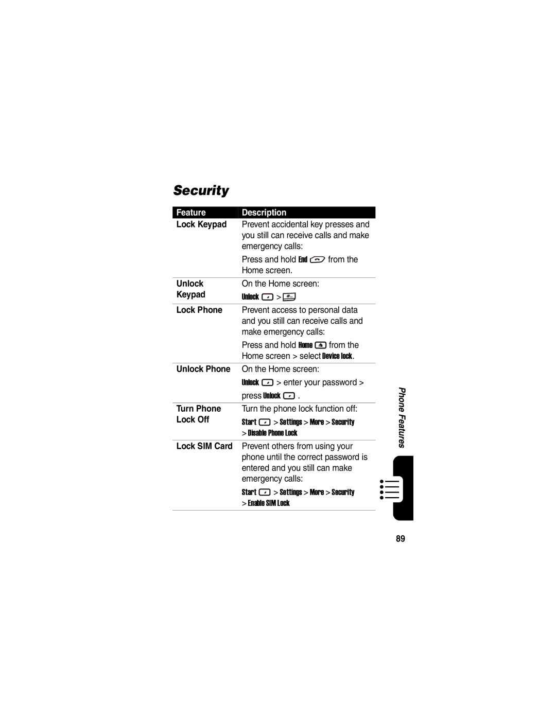 Motorola MPx220 manual Security 