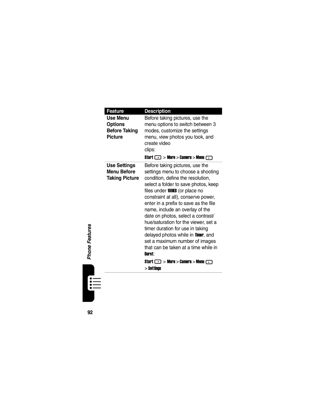 Motorola MPx220 manual Use Menu, Before Taking, Picture, Start More Camera Menu Settings 