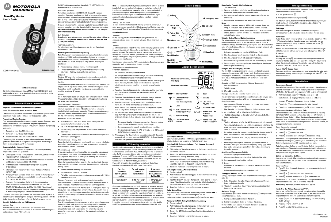 Motorola MR350RVP, MR351, 53724 technical specifications Safety and General Information 