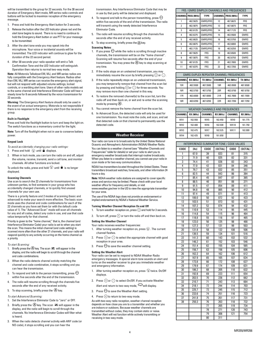 Motorola MR355R manual Weather Receiver 