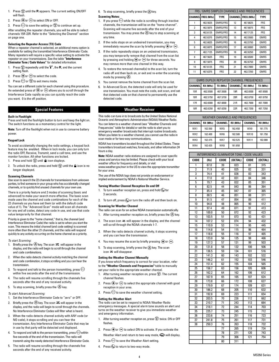 Motorola MS350R, MOT-MS355R, KEM-ML36100-15 manual Special Features, Weather Receiver 