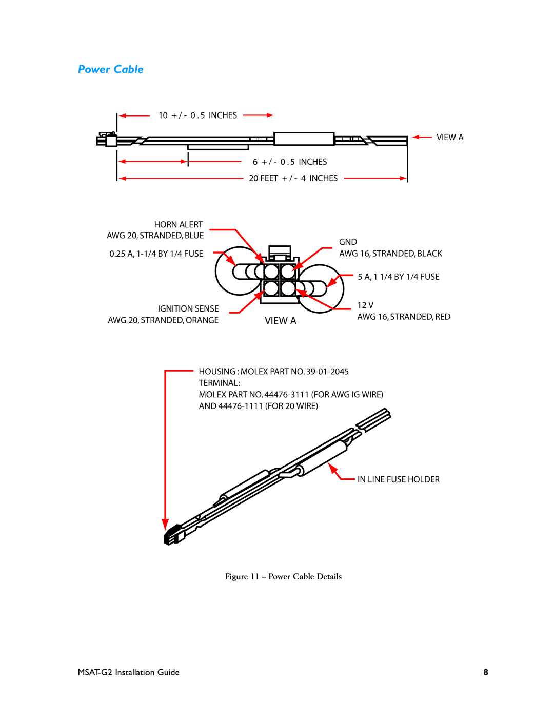 Motorola MSAT-G2 manual Power Cable, View a 