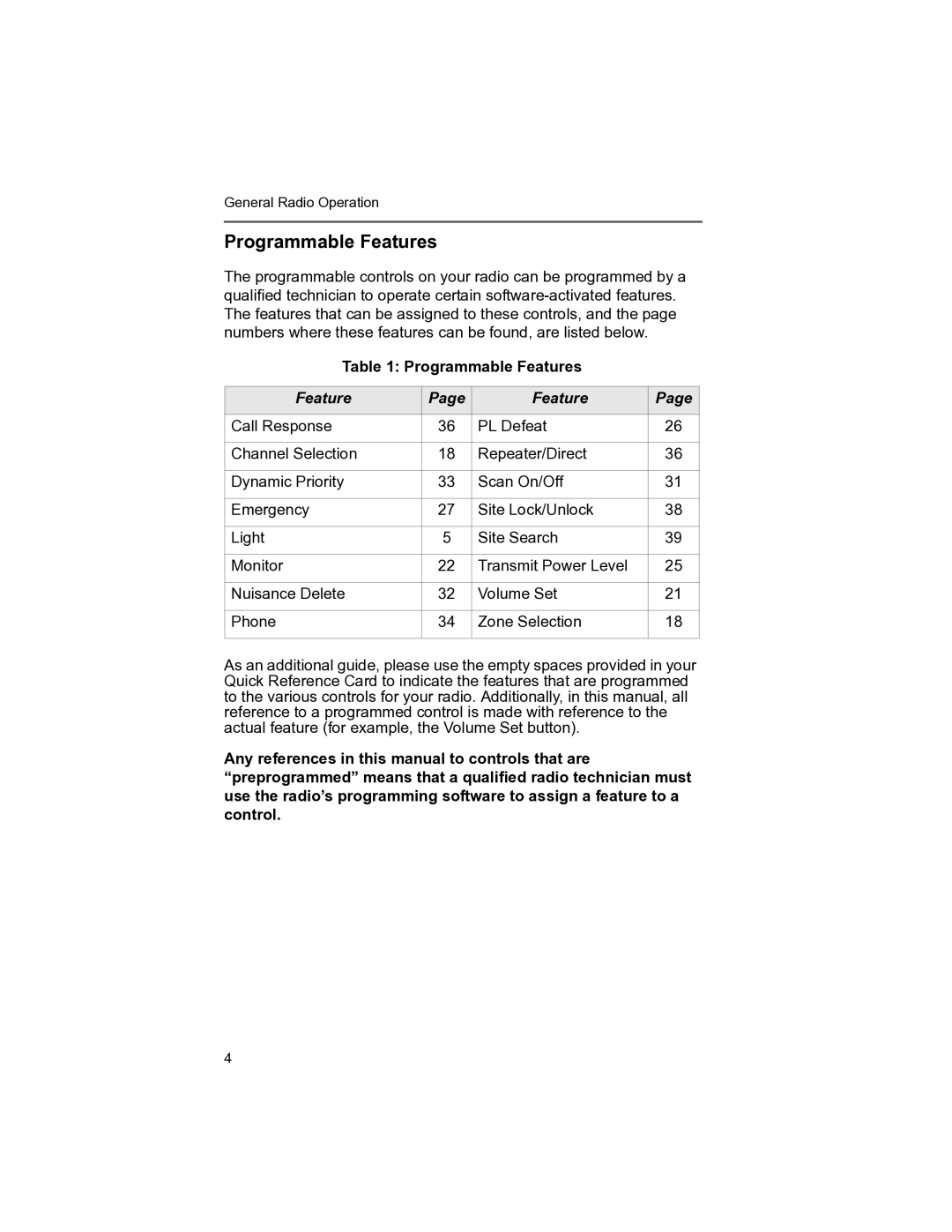 Motorola MT 1500 manual Programmable Features 