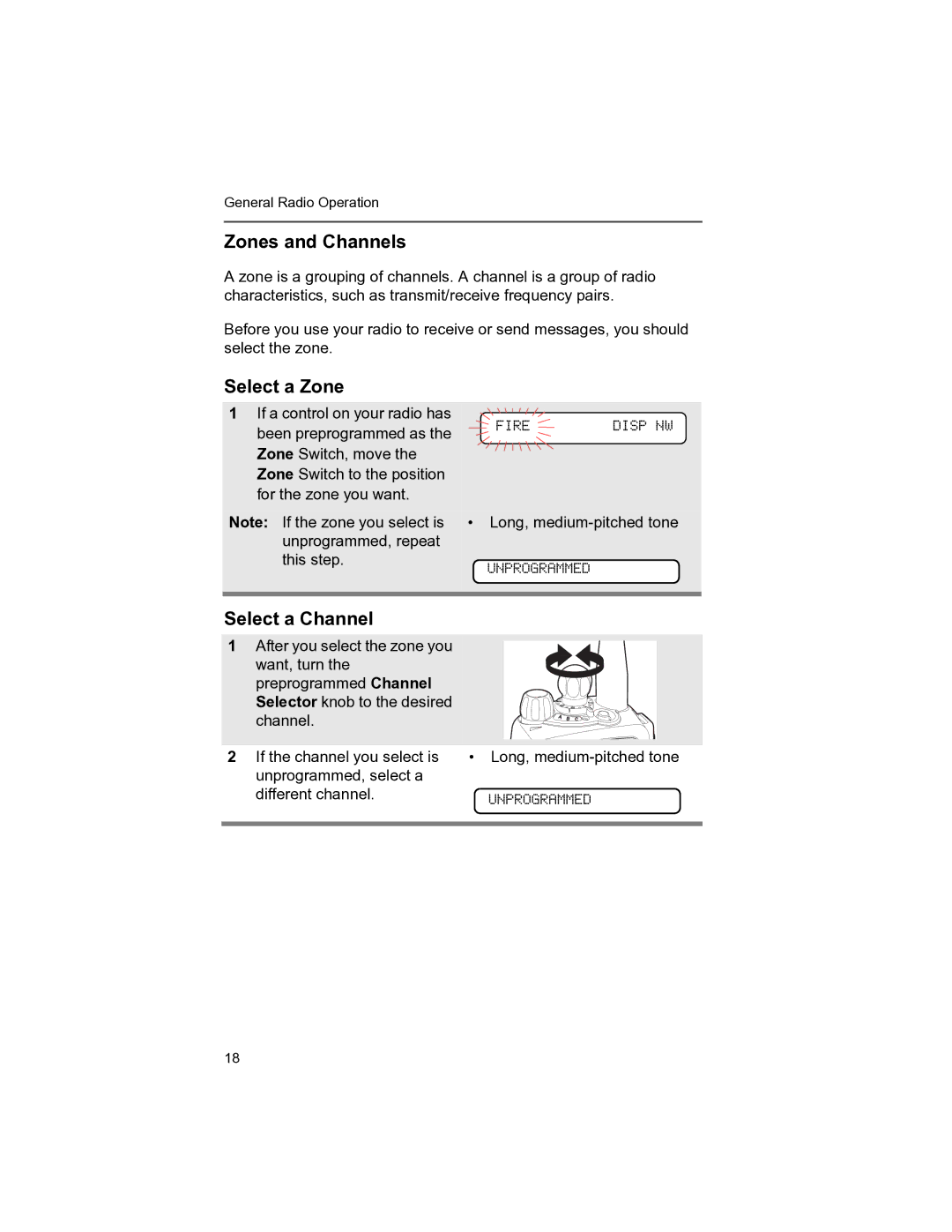 Motorola MT 1500 manual Zones and Channels, Select a Zone, Select a Channel 