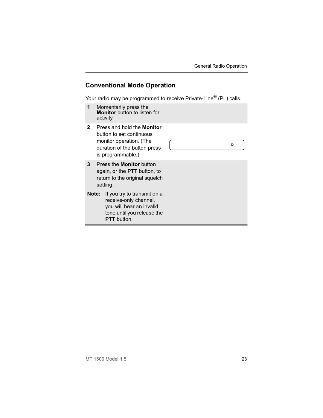 Motorola MT 1500 manual Conventional Mode Operation 