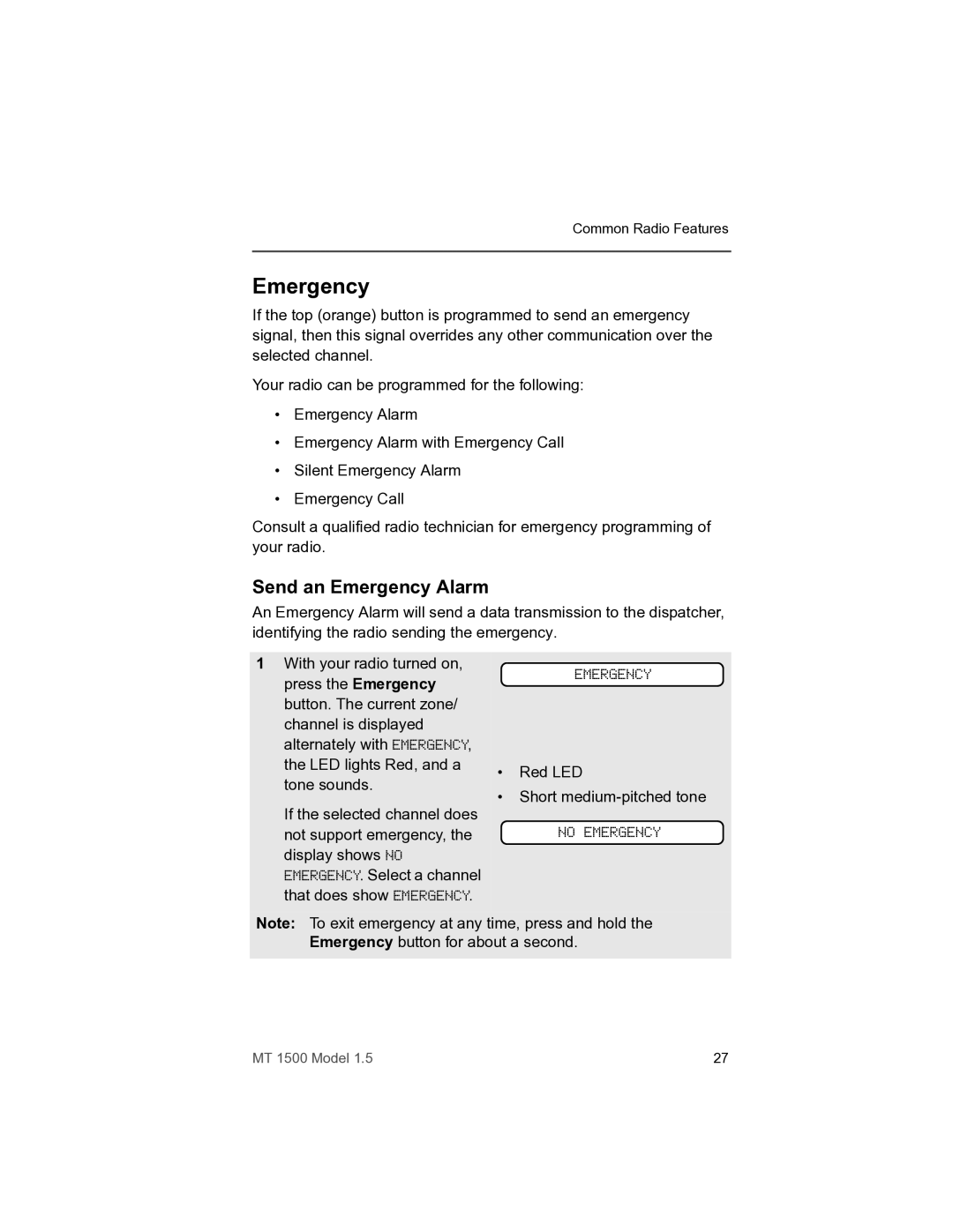 Motorola MT 1500 manual Send an Emergency Alarm 