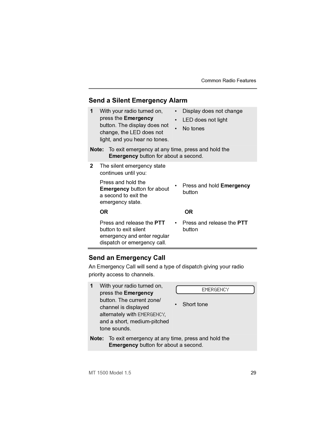 Motorola MT 1500 manual Send a Silent Emergency Alarm, Send an Emergency Call 