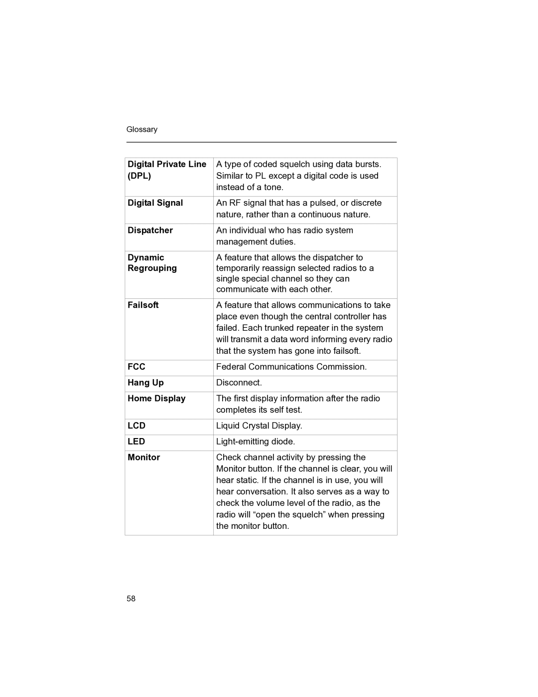 Motorola MT 1500 manual Dpl, Fcc, Lcd, Led 