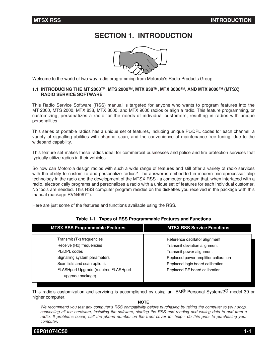 Motorola MT2000 manual Radio Service Software, Types of RSS Programmable Features and Functions 