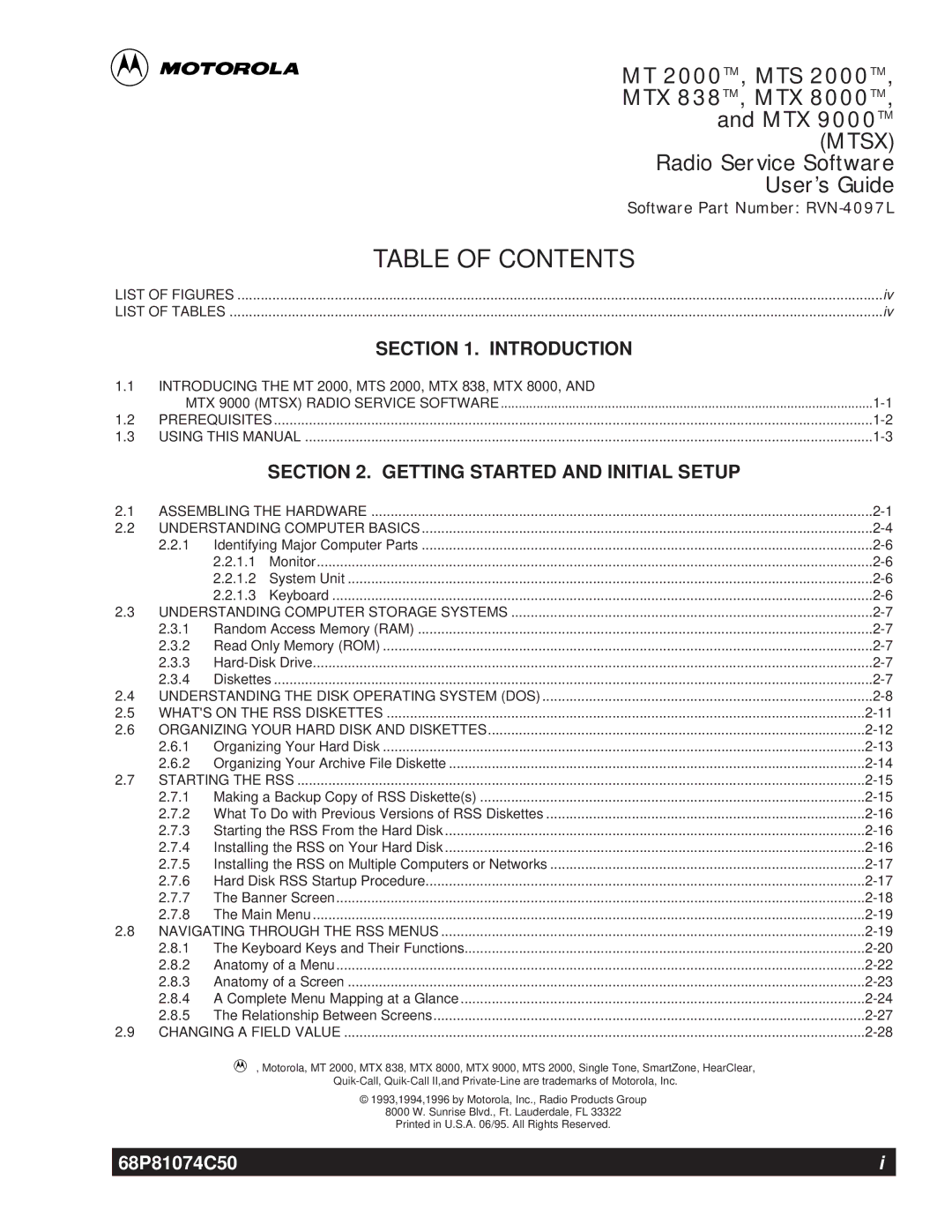 Motorola MT2000 manual Table of Contents 