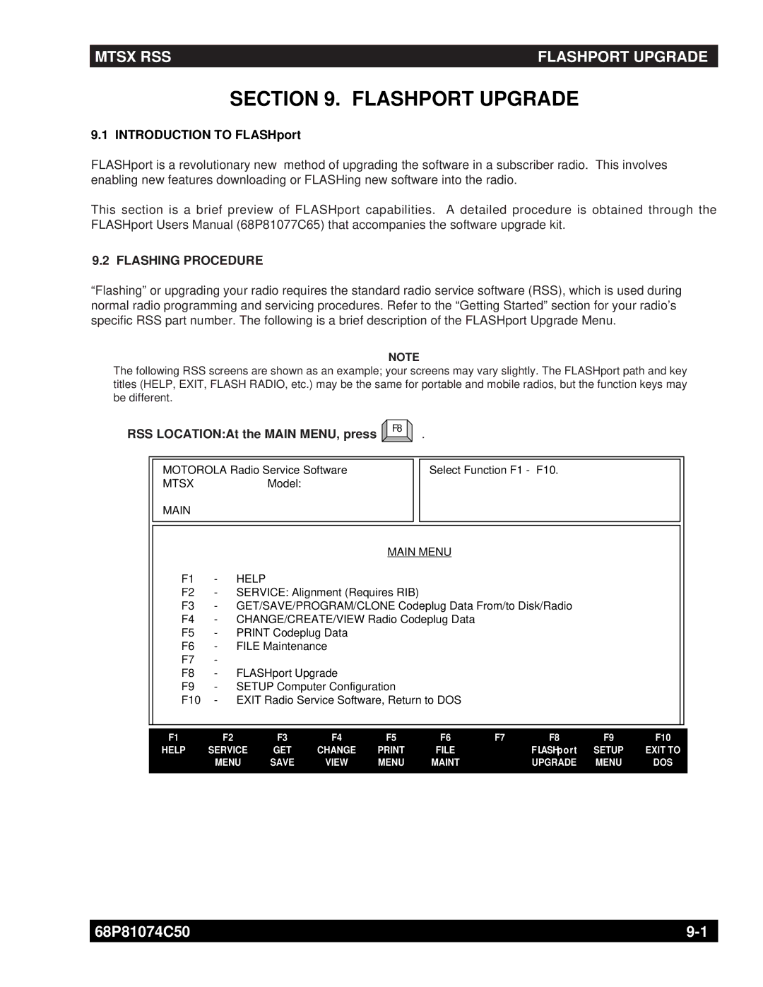 Motorola MT2000 manual Introduction to FLASHport, Flashing Procedure, RSS LOCATIONAt the Main MENU, press 