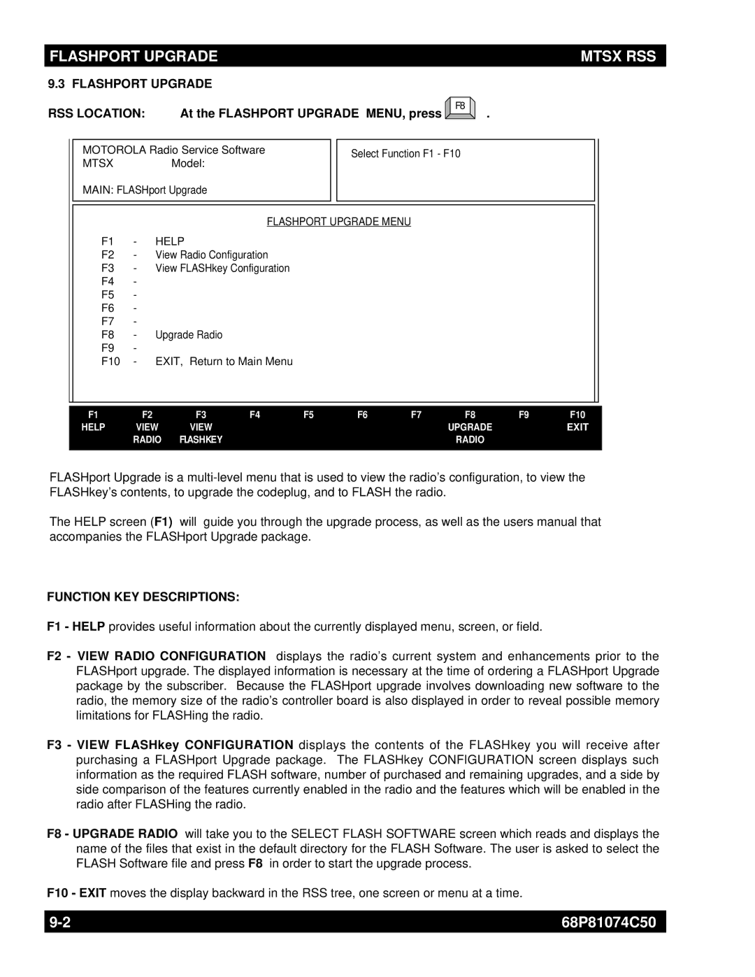 Motorola MT2000 manual Flashport Upgrade RSS Location, At the Flashport Upgrade MENU, press 