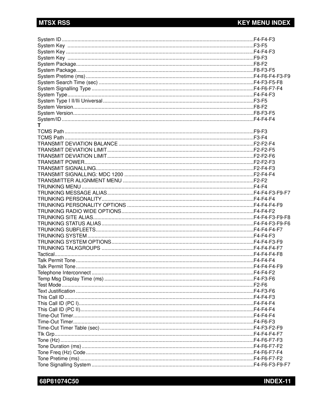 Motorola MT2000 Transmit Deviation Balance, Transmit Signalling, Transmitter Alignment Menu, Trunking Personality Options 