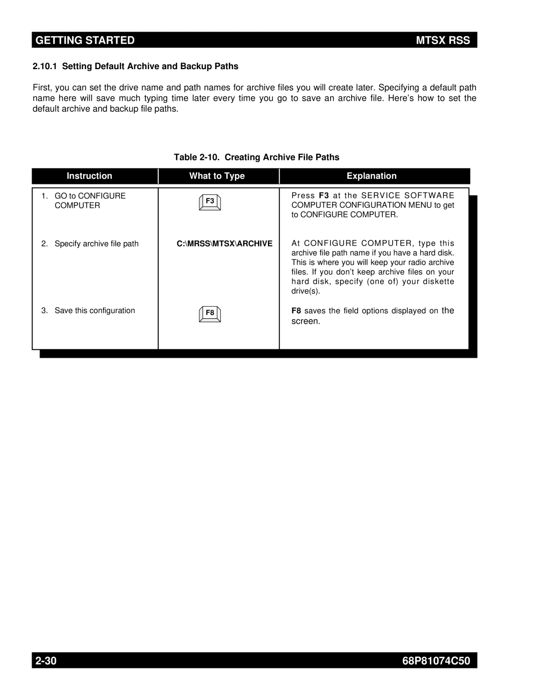 Motorola MT2000 manual Setting Default Archive and Backup Paths, Creating Archive File Paths 