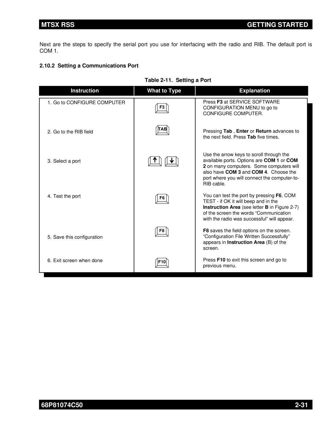 Motorola MT2000 manual Setting a Communications Port 11. Setting a Port, Configure Computer 