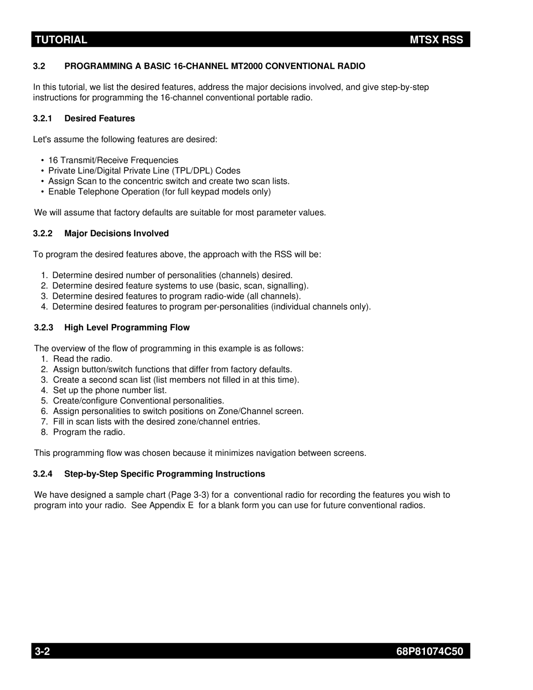 Motorola manual Programming a Basic 16-CHANNEL MT2000 Conventional Radio, Desired Features, Major Decisions Involved 