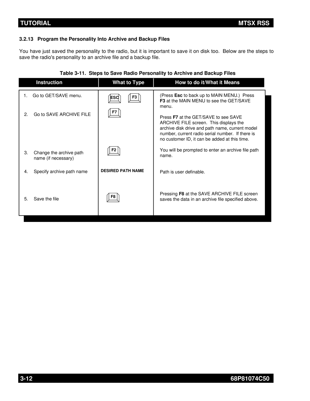 Motorola MT2000 manual Program the Personality Into Archive and Backup Files 