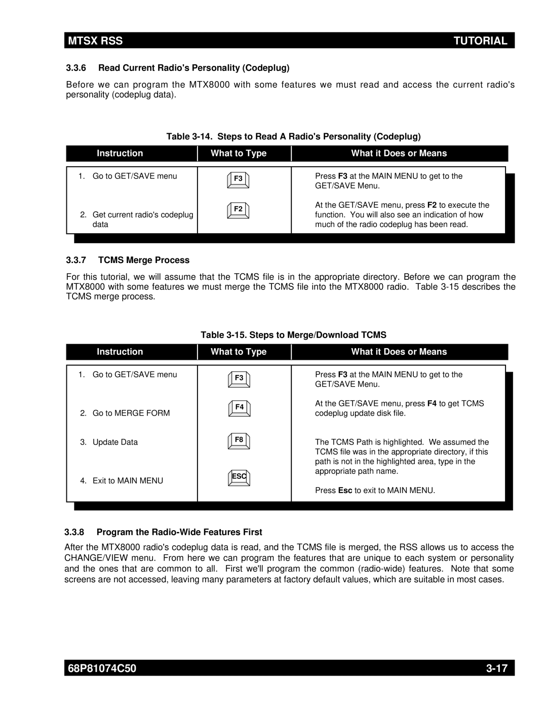 Motorola MT2000 manual Steps to Read a Radios Personality Codeplug, Tcms Merge Process, Steps to Merge/Download Tcms 