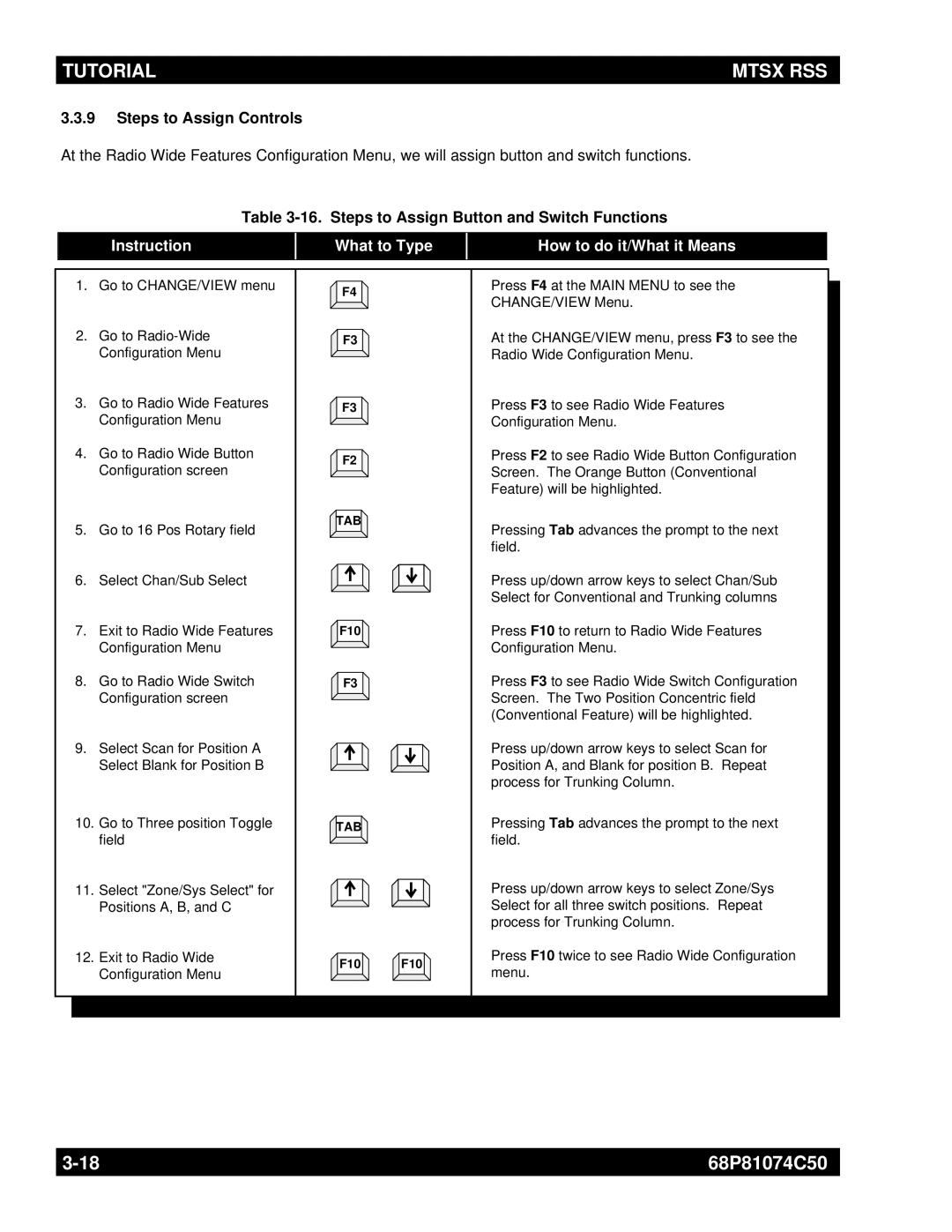 Motorola MT2000 manual Steps to Assign Controls, Steps to Assign Button and Switch Functions 