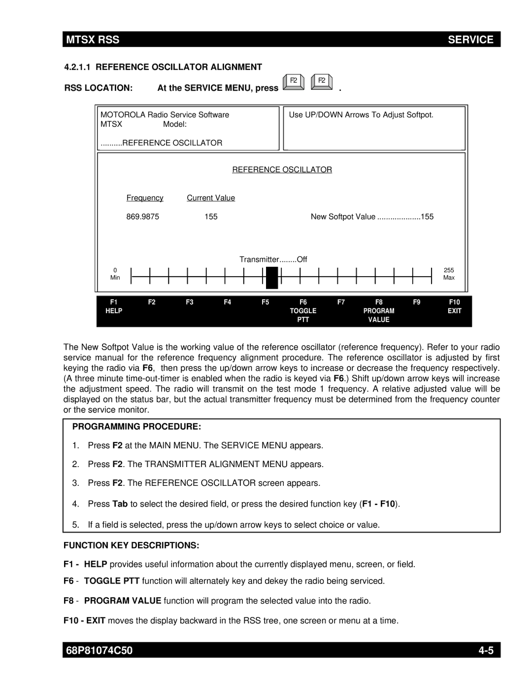 Motorola MT2000 manual Reference Oscillator Alignment RSS Location 