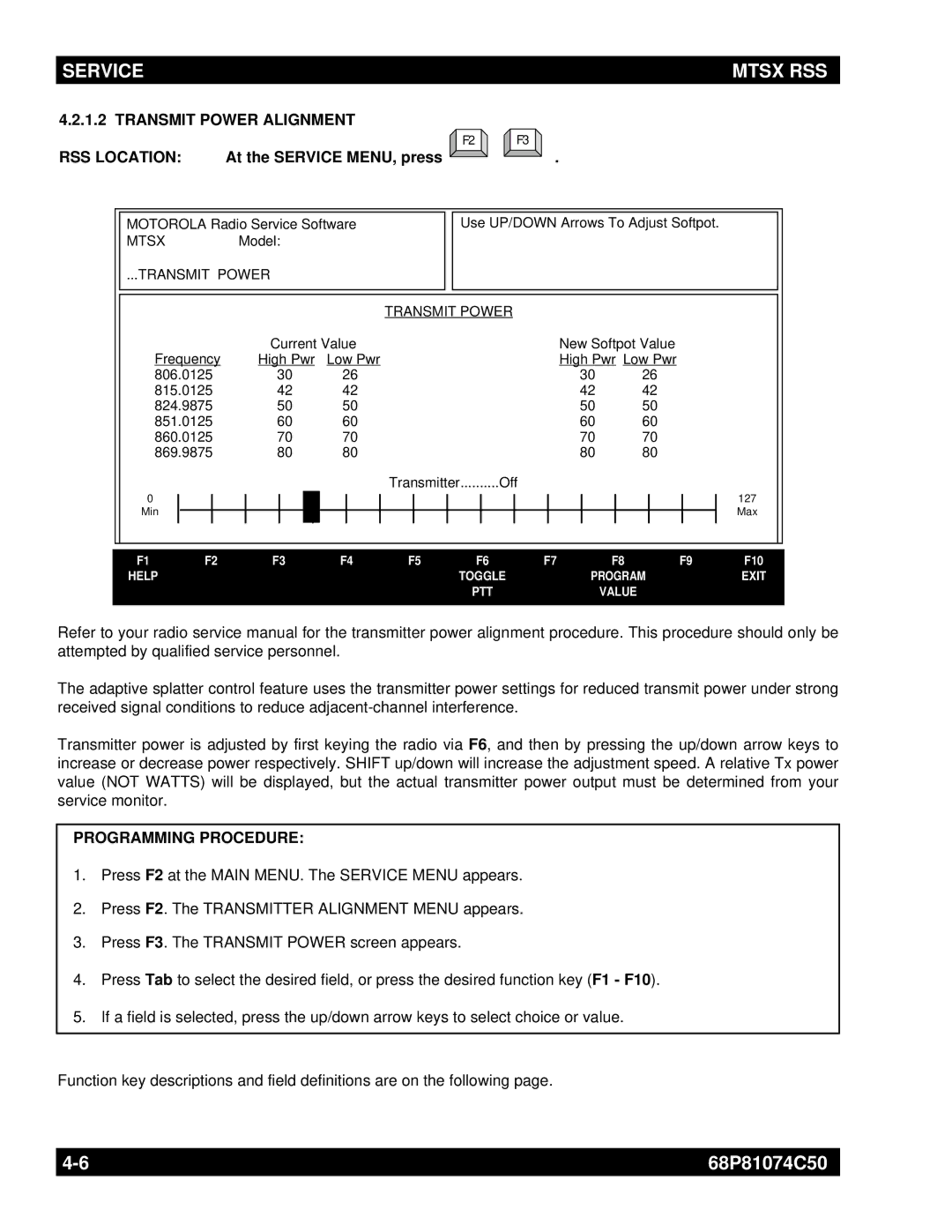 Motorola MT2000 manual Transmit Power Alignment RSS Location 