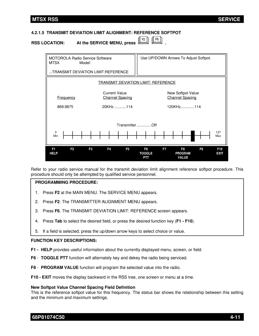 Motorola MT2000 manual New Softpot Value Channel Spacing Field Definition 